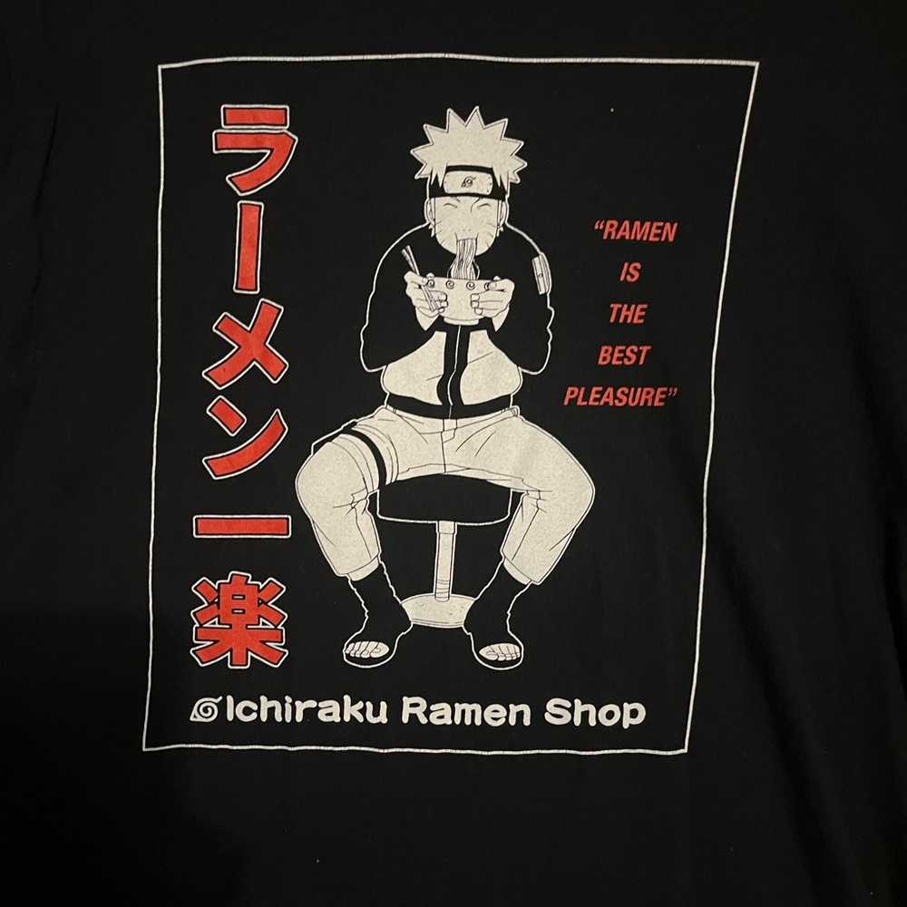 🔥Naruto Ichiraku Ramen Shop Men’s Black Graphic Print T-shirt Sz L, VGUC